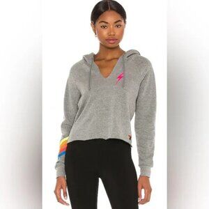 EUC Aviator Nation Nation Lightening Bolt Hoodie, Gray with Neon Details, Medium